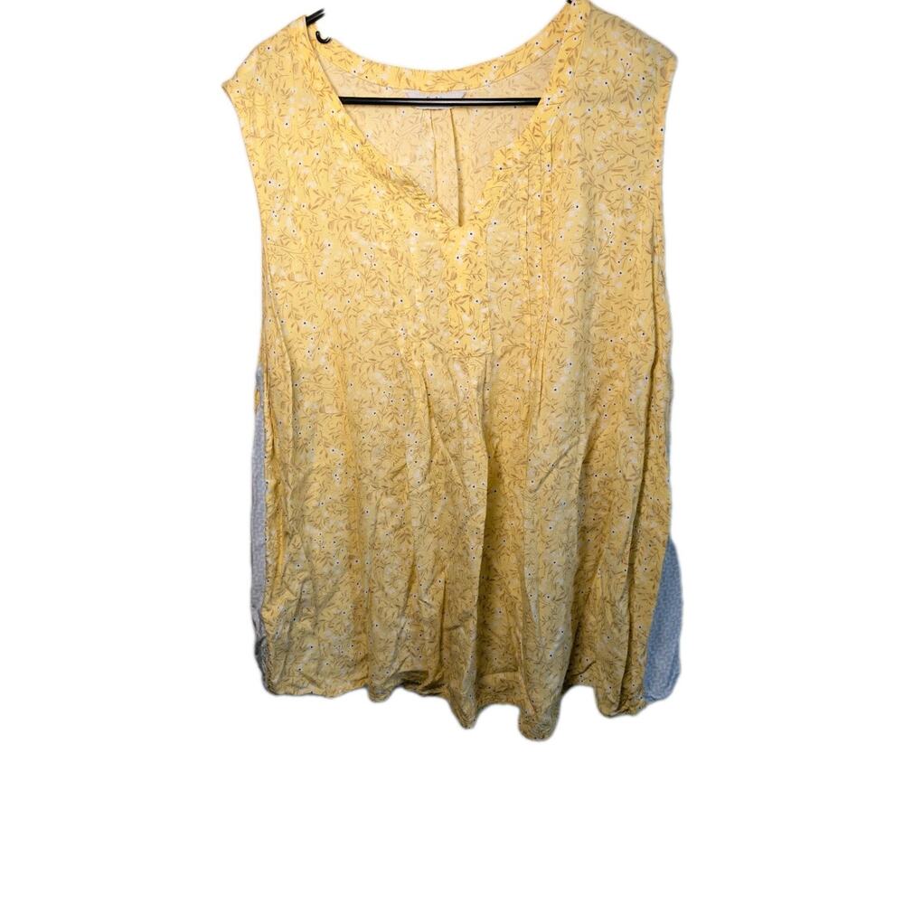 Croft Barrow Tank Top Womens Plus 2X V-neck Yellow Blouse Floral Blue Side Panel